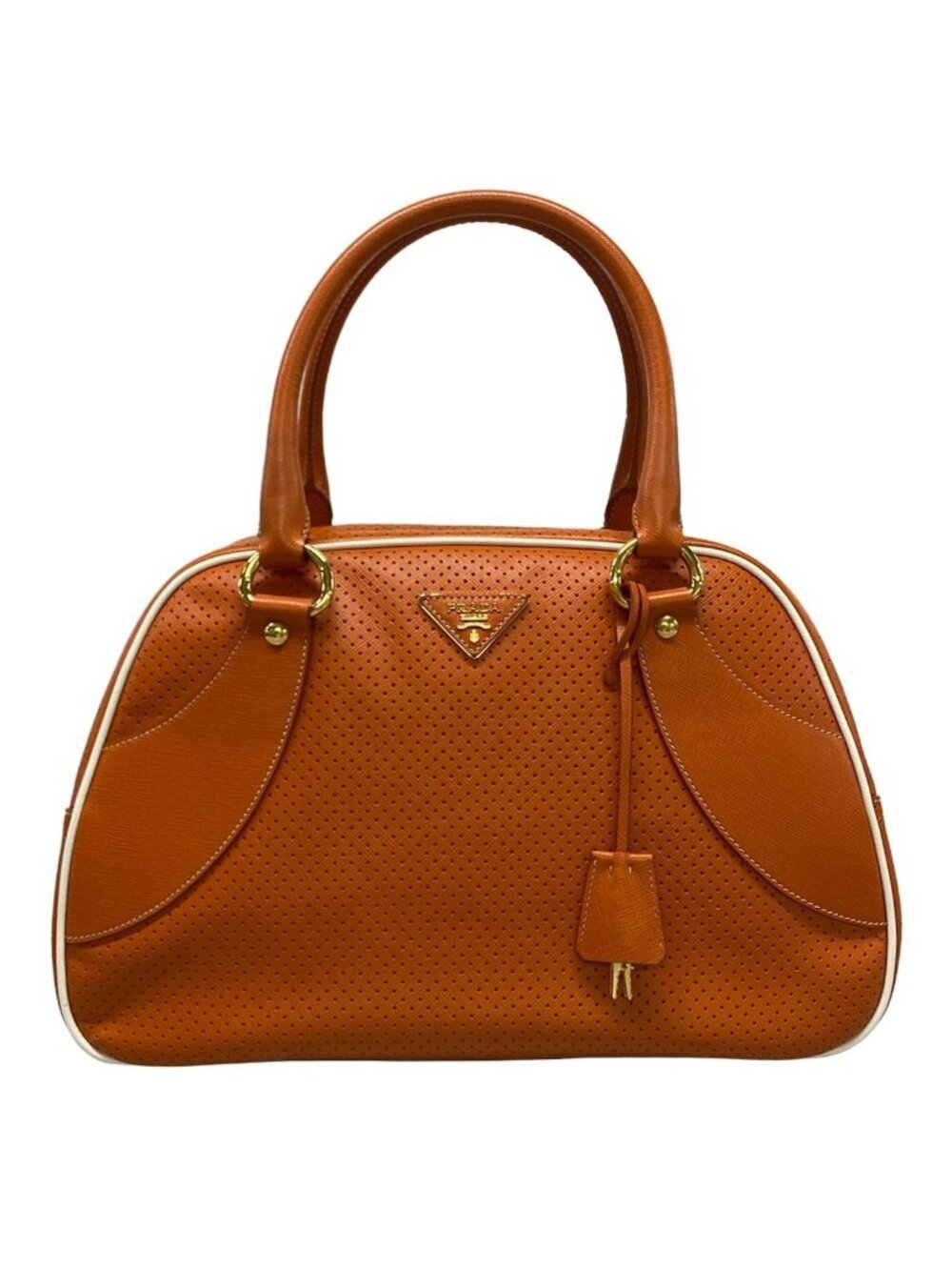 Prada Handbag Orange Perforated Leather